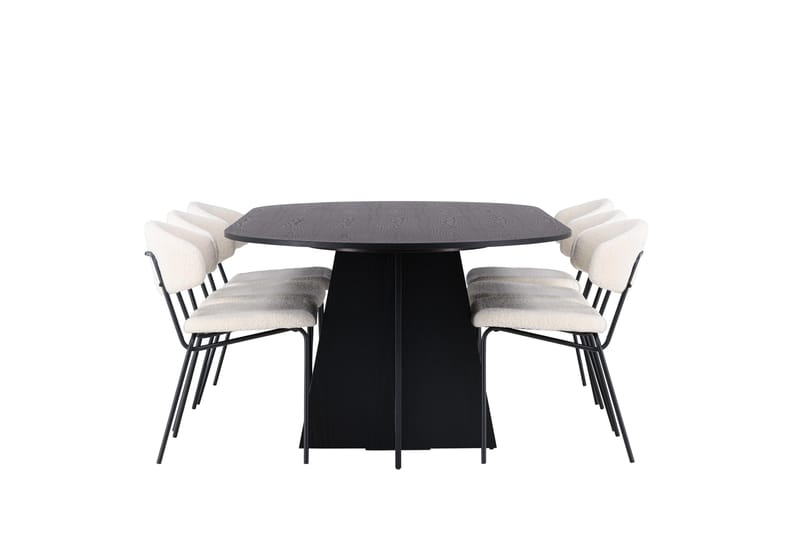 Spisegruppe Venture Home Bootcut ovalt spisebord – svart/svart finér + Chico spisestol – svart/hvit bouclé _6 Svart - Møbler - Bord - Spisegruppe