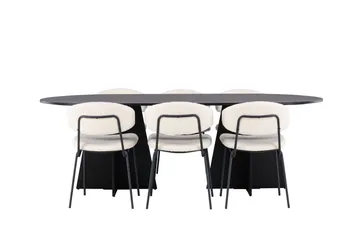 Spisegruppe Venture Home Bootcut ovalt spisebord – svart/svart finér + Chico spisestol – svart/hvit bouclé _6 Svart - Møbler - Bord - Spisegruppe