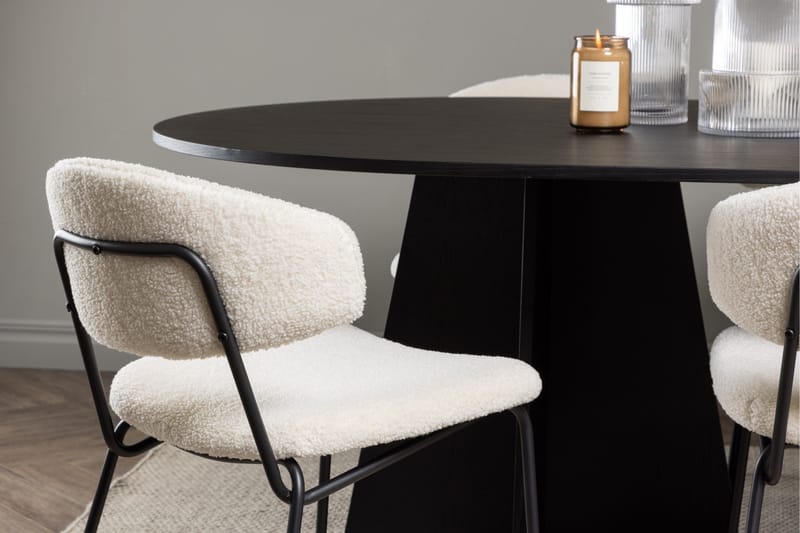 Spisegruppe Venture Home Bootcut ovalt spisebord – svart/svart finér + Chico spisestol – svart/hvit bouclé _6 Svart - Møbler - Bord - Spisegruppe