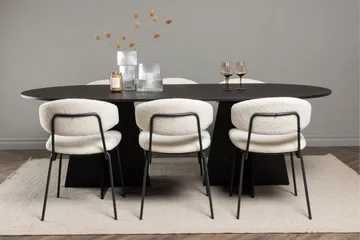 Spisegruppe Venture Home Bootcut ovalt spisebord – svart/svart finér + Chico spisestol – svart/hvit bouclé _6 Svart - Møbler - Bord - Spisegruppe