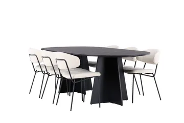 Spisegruppe Venture Home Bootcut ovalt spisebord – svart/svart finér + Chico spisestol – svart/hvit bouclé _6 Svart - Møbler - Bord - Spisegruppe