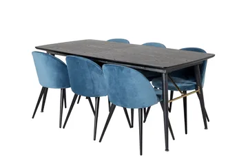 Spisegruppe Venture Home Gold spisegruppe uttrekkbar 180–220 cm rektangulær med 6 Velvet-stoler Svart/blå - Møbler - Bord - Spisegruppe