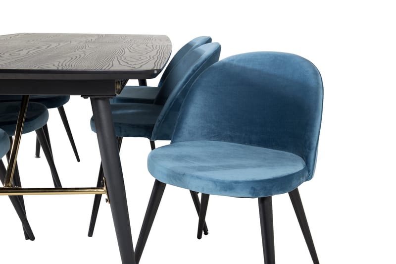 Spisegruppe Venture Home Gold spisegruppe uttrekkbar 180–220 cm rektangulær med 6 Velvet-stoler Svart/blå - Møbler - Bord - Spisegruppe