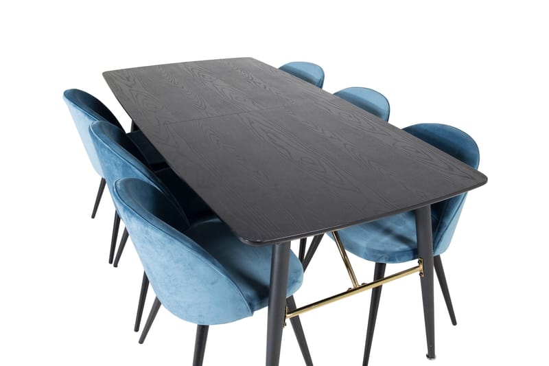 Spisegruppe Venture Home Gold spisegruppe uttrekkbar 180–220 cm rektangulær med 6 Velvet-stoler Svart/blå - Møbler - Bord - Spisegruppe