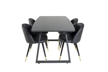 Spisegruppe Venture Home Inca spisegruppe uttrekkbar 160 cm rektangulær med 4 Velvet-stoler Svart