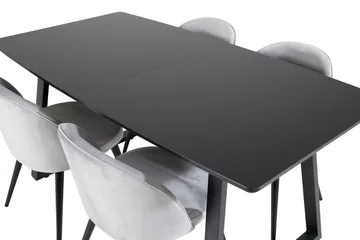 Spisegruppe Venture Home Inca spisegruppe uttrekkbar 160 cm rektangulær med 4 Velvet-stoler Svart/Lys grå - Møbler - Bord - Spisegruppe