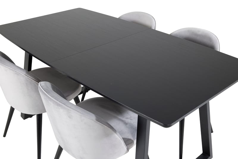 Spisegruppe Venture Home Inca spisegruppe uttrekkbar 160 cm rektangulær med 4 Velvet-stoler Svart/Lys grå - Møbler - Bord - Spisegruppe