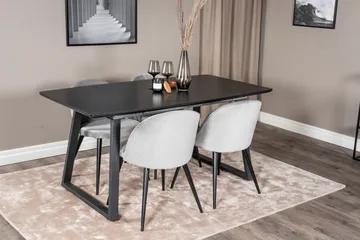 Spisegruppe Venture Home Inca spisegruppe uttrekkbar 160 cm rektangulær med 4 Velvet-stoler Svart/Lys grå - Møbler - Bord - Spisegruppe