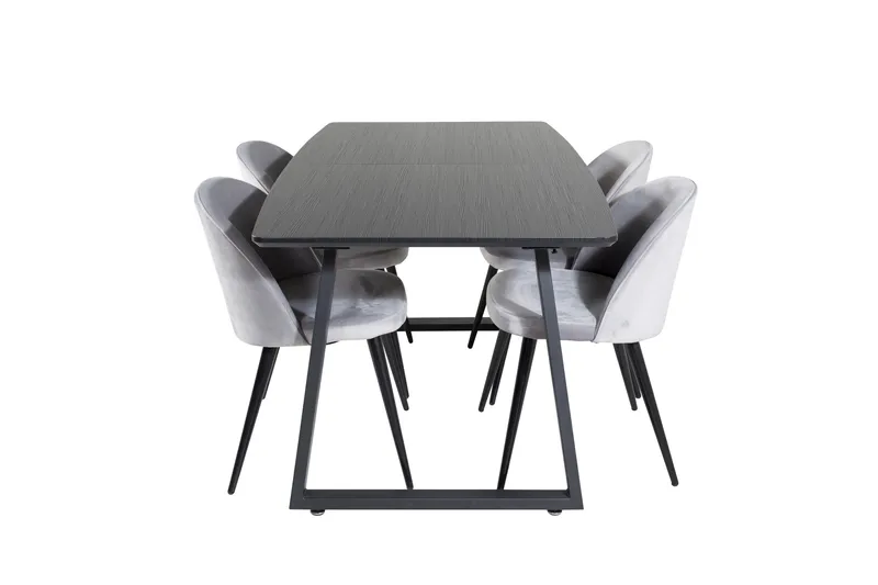 Spisegruppe Venture Home Inca spisegruppe uttrekkbar 160 cm rektangulær med 4 Velvet-stoler Svart/Lys grå