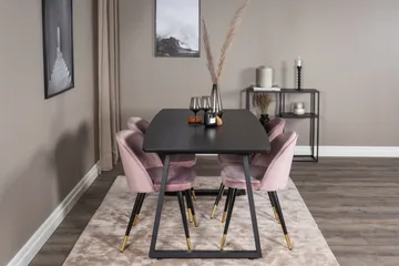 Spisegruppe Venture Home Inca spisegruppe uttrekkbar 160 cm rektangulær med 4 Velvet-stoler Svart/rosa - Møbler - Bord - Spisegruppe