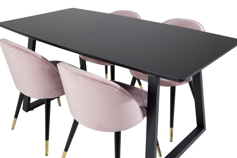 Spisegruppe Venture Home Inca spisegruppe uttrekkbar 160 cm rektangulær med 4 Velvet-stoler Svart/rosa - Møbler - Bord - Spisegruppe