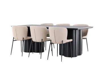 Spisegruppe Venture Home Olivia spisegruppe 210 cm rektangulær med 6 Modesto-stoler Svart/Beige/Svart - Møbler - Bord - Spisegruppe