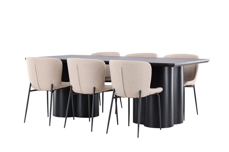 Spisegruppe Venture Home Olivia spisegruppe 210 cm rektangulær med 6 Modesto-stoler Svart/Beige/Svart - Møbler - Bord - Spisegruppe