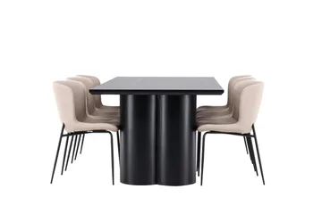 Spisegruppe Venture Home Olivia spisegruppe 210 cm rektangulær med 6 Modesto-stoler Svart/Beige/Svart - Møbler - Bord - Spisegruppe
