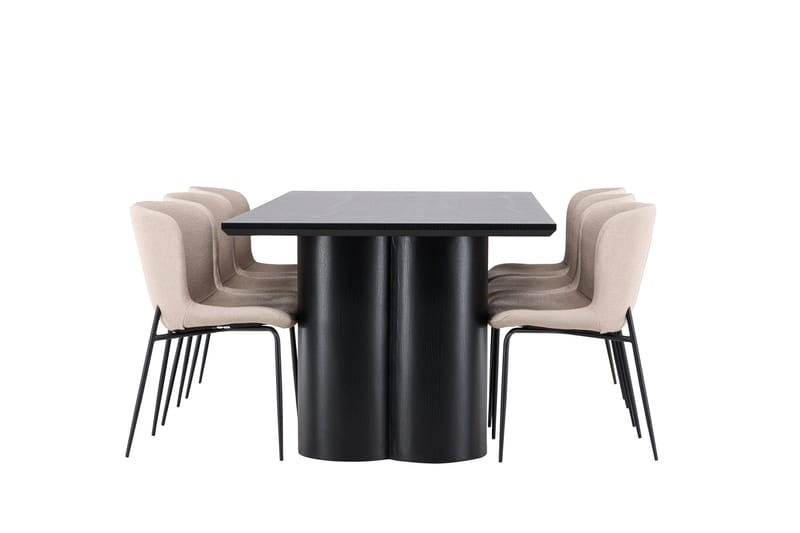 Spisegruppe Venture Home Olivia spisegruppe 210 cm rektangulær med 6 Modesto-stoler Svart/Beige/Svart - Møbler - Bord - Spisegruppe