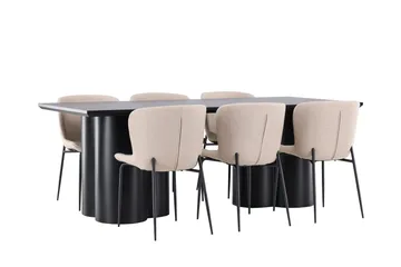 Spisegruppe Venture Home Olivia spisegruppe 210 cm rektangulær med 6 Modesto-stoler Svart/Beige/Svart - Møbler - Bord - Spisegruppe
