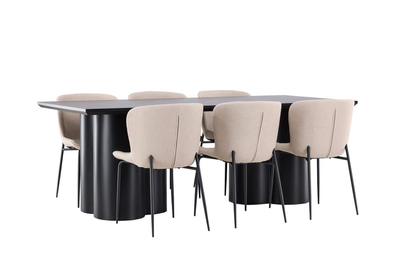 Spisegruppe Venture Home Olivia spisegruppe 210 cm rektangulær med 6 Modesto-stoler Svart/Beige/Svart - Møbler - Bord - Spisegruppe