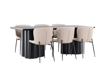 Spisegruppe Venture Home Olivia spisegruppe 210 cm rektangulær med 6 Modesto-stoler Svart/Beige/Svart - Møbler - Bord - Spisegruppe