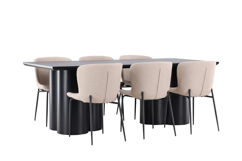 Spisegruppe Venture Home Olivia spisegruppe 210 cm rektangulær med 6 Modesto-stoler Svart/Beige/Svart - Møbler - Bord - Spisegruppe