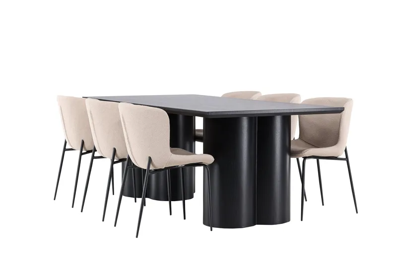 Spisegruppe Venture Home Olivia spisegruppe 210 cm rektangulær med 6 Modesto-stoler Svart/Beige/Svart