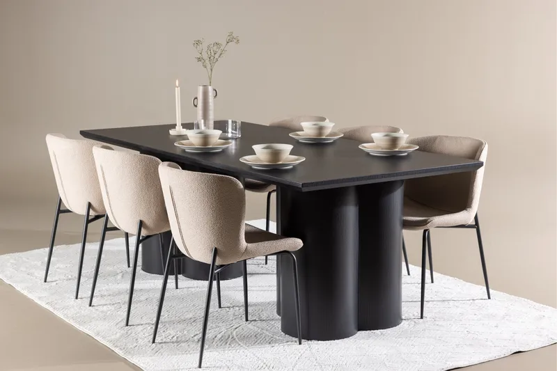 Spisegruppe Venture Home Olivia spisegruppe 210 cm rektangulær med 6 Modesto-stoler Svart/Beige/Svart - Møbler - Bord - Spisegruppe