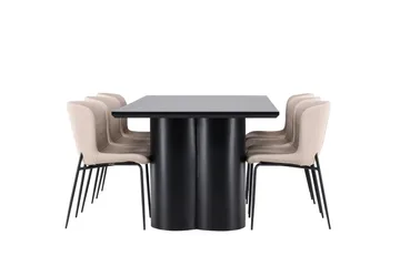 Spisegruppe Venture Home Olivia spisegruppe 210 cm rektangulær med 6 Modesto-stoler Svart/Beige/Svart - Møbler - Bord - Spisegruppe