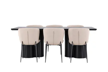 Spisegruppe Venture Home Olivia spisegruppe 210 cm rektangulær med 6 Modesto-stoler Svart/Beige/Svart - Møbler - Bord - Spisegruppe