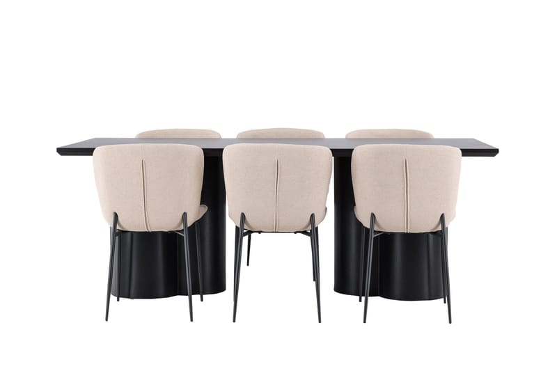 Spisegruppe Venture Home Olivia spisegruppe 210 cm rektangulær med 6 Modesto-stoler Svart/Beige/Svart - Møbler - Bord - Spisegruppe