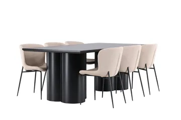 Spisegruppe Venture Home Olivia spisegruppe 210 cm rektangulær med 6 Modesto-stoler Svart/Beige/Svart - Møbler - Bord - Spisegruppe
