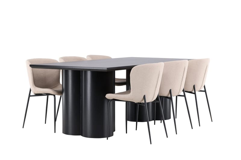 Spisegruppe Venture Home Olivia spisegruppe 210 cm rektangulær med 6 Modesto-stoler Svart/Beige/Svart - Møbler - Bord - Spisegruppe