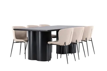 Spisegruppe Venture Home Olivia spisegruppe 210 cm rektangulær med 6 Modesto-stoler Svart/Beige/Svart - Møbler - Bord - Spisegruppe