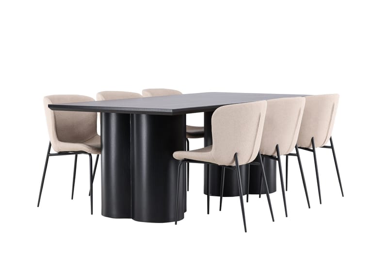 Spisegruppe Venture Home Olivia spisegruppe 210 cm rektangulær med 6 Modesto-stoler Svart/Beige/Svart - Møbler - Bord - Spisegruppe