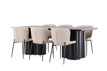 Spisegruppe Venture Home Olivia spisegruppe 210 cm rektangulær med 6 Modesto-stoler Svart/Beige/Svart - Møbler - Bord - Spisegruppe