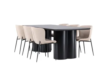 Spisegruppe Venture Home Olivia spisegruppe 210 cm rektangulær med 6 Modesto-stoler Svart/Beige/Svart - Møbler - Bord - Spisegruppe
