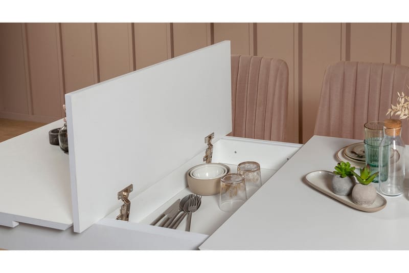 Spisegruppe Vinadi Forlengningsbar 129 cm - Hvit/Grå - Møbler - Bord - Spisegruppe