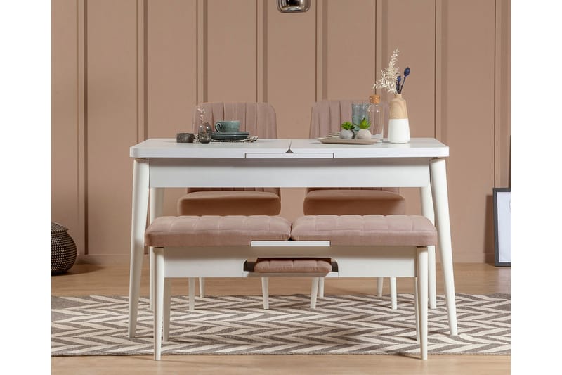 Spisegruppe Vinadi Forlengningsbar 129 cm - Hvit/Grå - Møbler - Bord - Spisegruppe