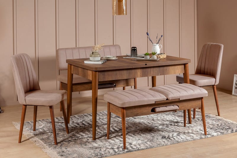 Spisegruppe Vinadi Forlengningsbar 129 cm - Hvit/Grå - Møbler - Bord - Spisegruppe