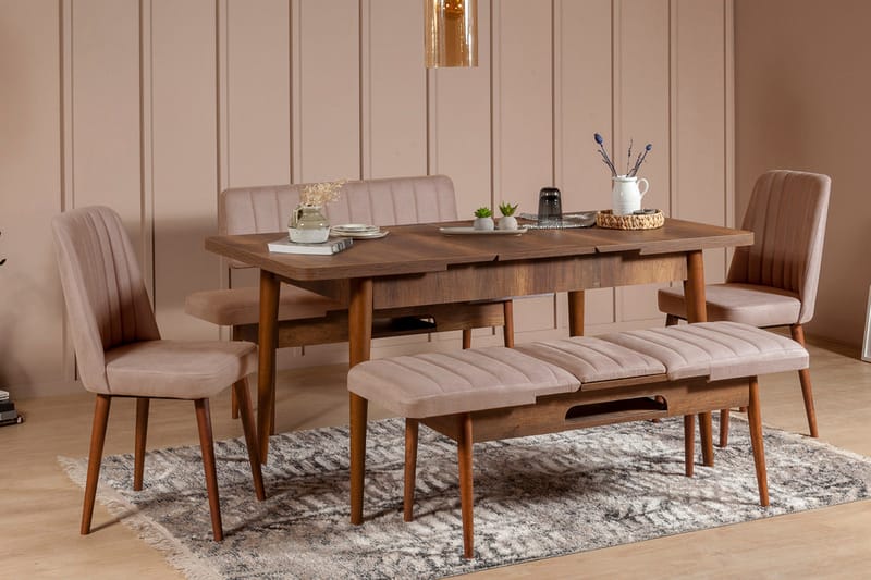 Spisegruppe Vinadi Forlengningsbar 129 cm - Hvit/Grå - Møbler - Bord - Spisegruppe