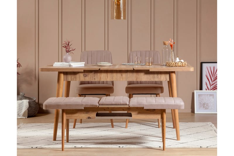 Spisegruppe Vinadi Forlengningsbar 129 cm - Natur/Grå/Brun - Møbler - Bord - Spisegruppe
