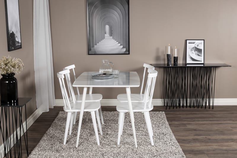Spisegruppe Yegua 120 cm inkl. 4 Steinar Stoler - Hvit - Møbler - Bord - Spisegruppe