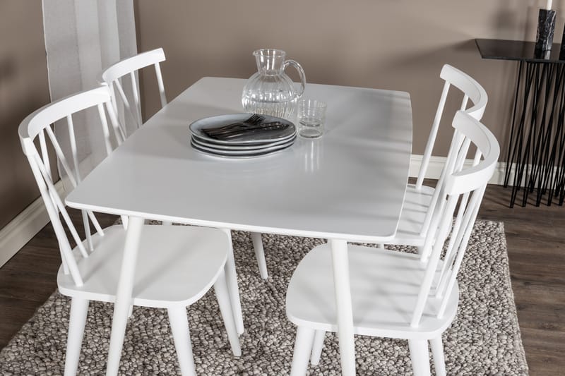 Spisegruppe Yegua 120 cm inkl. 4 Steinar Stoler - Hvit - Møbler - Bord - Spisegruppe