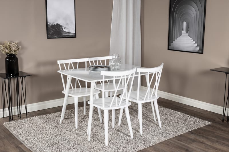 Spisegruppe Yegua 120 cm inkl. 4 Steinar Stoler - Hvit - Møbler - Bord - Spisegruppe