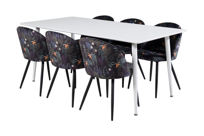 Spisegruppe Yegua 180 cm inkl. 6 Longreone Stoler, Hvit/Blå/Svart