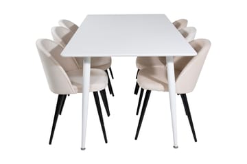 Spisegruppe Yegua 180 cm inkl. 6 Luisa Stoler - Hvit/Fløyel/Beige - Møbler - Bord - Spisegruppe