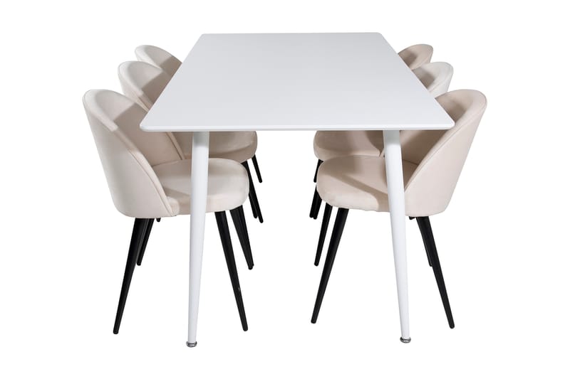 Spisegruppe Yegua 180 cm inkl. 6 Luisa Stoler - Hvit/Fløyel/Beige - Møbler - Bord - Spisegruppe