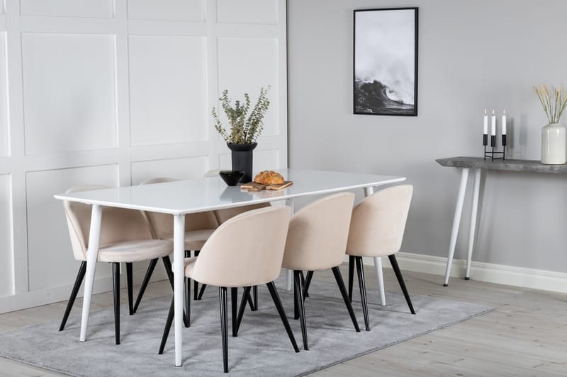 Spisegruppe Yegua 180 cm inkl. 6 Luisa Stoler - Hvit/Fløyel/Beige - Møbler - Bord - Spisegruppe