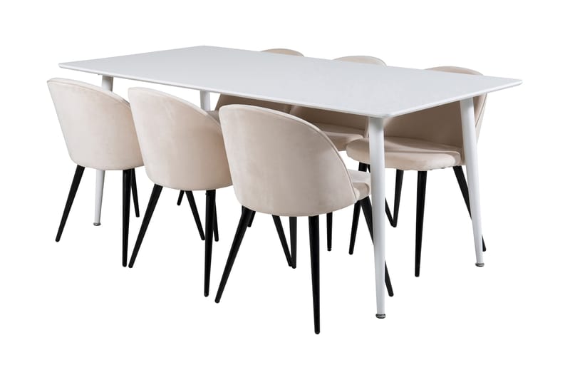 Spisegruppe Yegua 180 cm inkl. 6 Luisa Stoler, Hvit/Fløyel/Beige