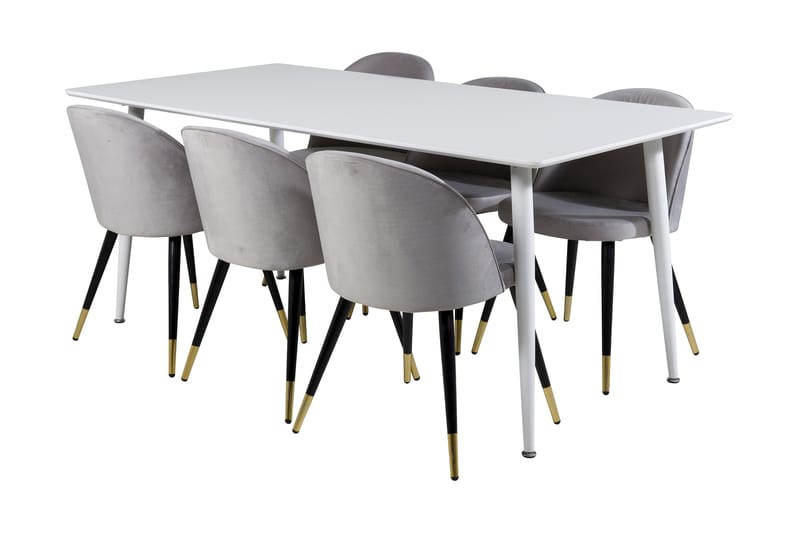 Spisegruppe Yegua 180 cm inkl. 6 Luisa Stoler, Hvit/Fløyel/Grå