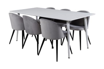 Spisegruppe Yegua 180 cm inkl. 6 Luisa Stoler - Hvit/Fløyel/Lysegrå/Svart - Møbler - Bord - Spisegruppe