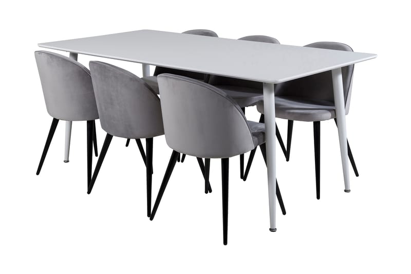 Spisegruppe Yegua 180 cm inkl. 6 Luisa Stoler, Hvit/Fløyel/Lysegrå/Svart
